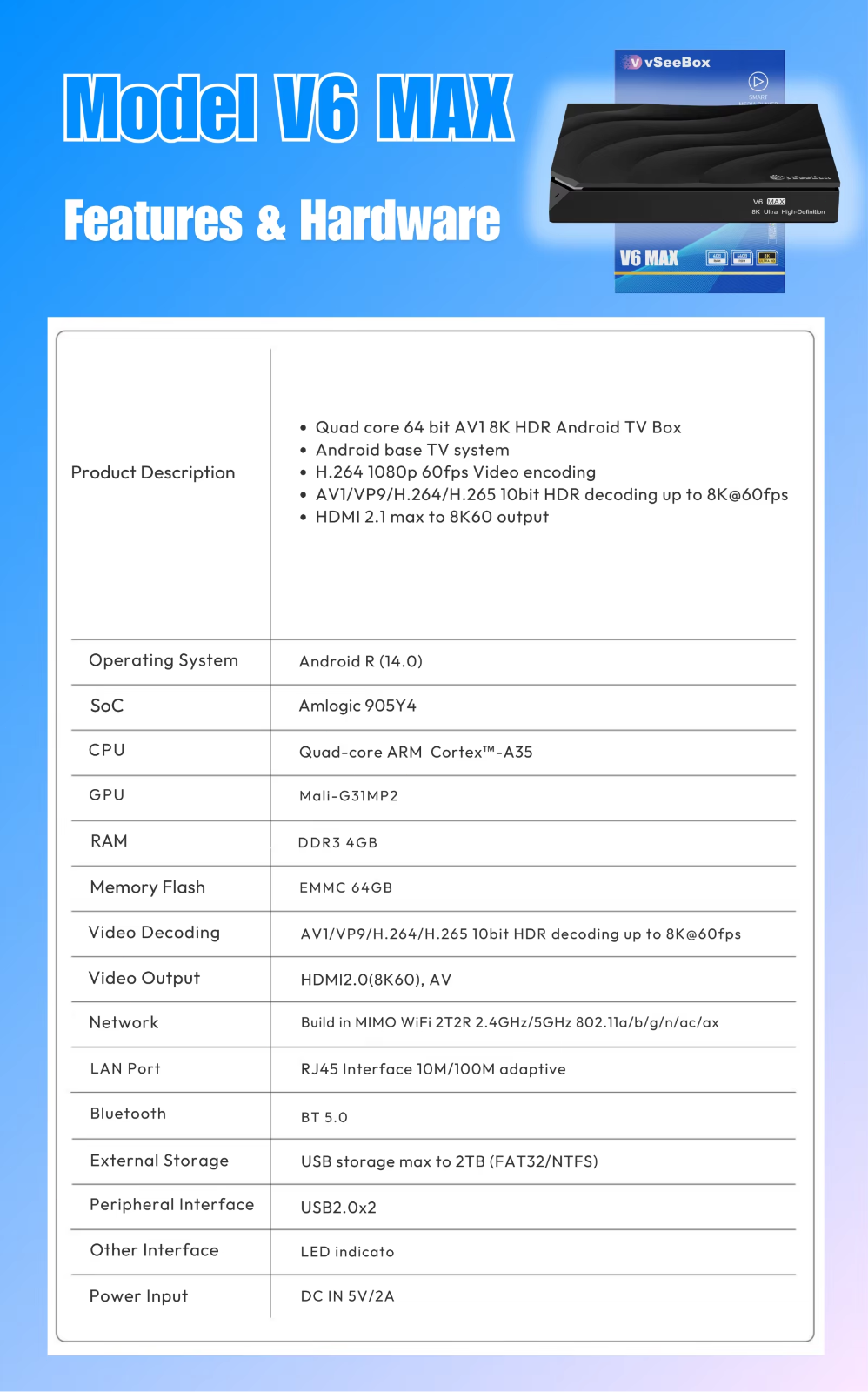 Vseebox V6 Max Android TV Box | 4GB 64GB, 6K Ultra HD